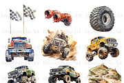 Watercolor Monster Truck Clipart PNG, a Transportation Illustration by BrushstrokeArtGB (Thumbnail 4 of 9)