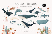 Ocean Animals: colored & outline, a Pattern Graphic by imajineko (Thumbnail 1 of 12)