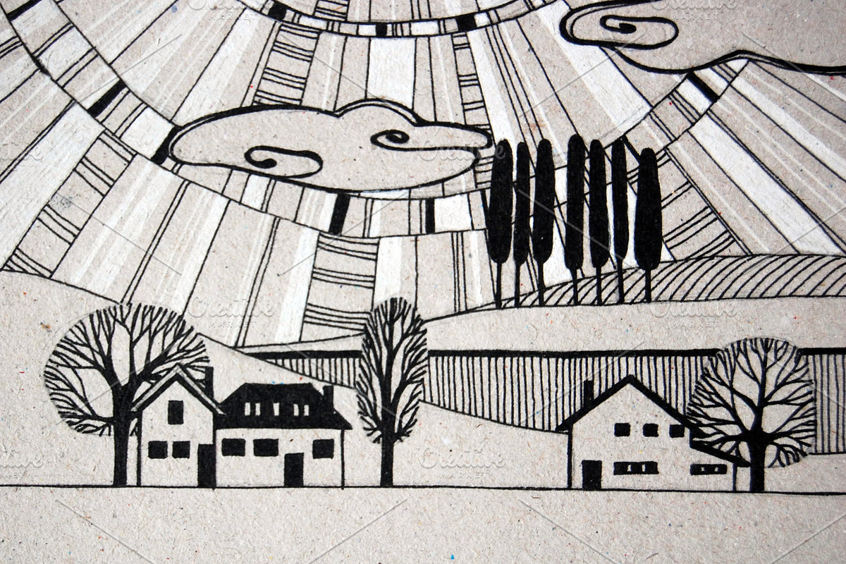village view with houses, an Illustration by rebekka_ivacson