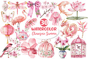 Pink Chinoiserie Summer Clipart, an Illustration by Dream Creation (Thumbnail 1 of 6)
