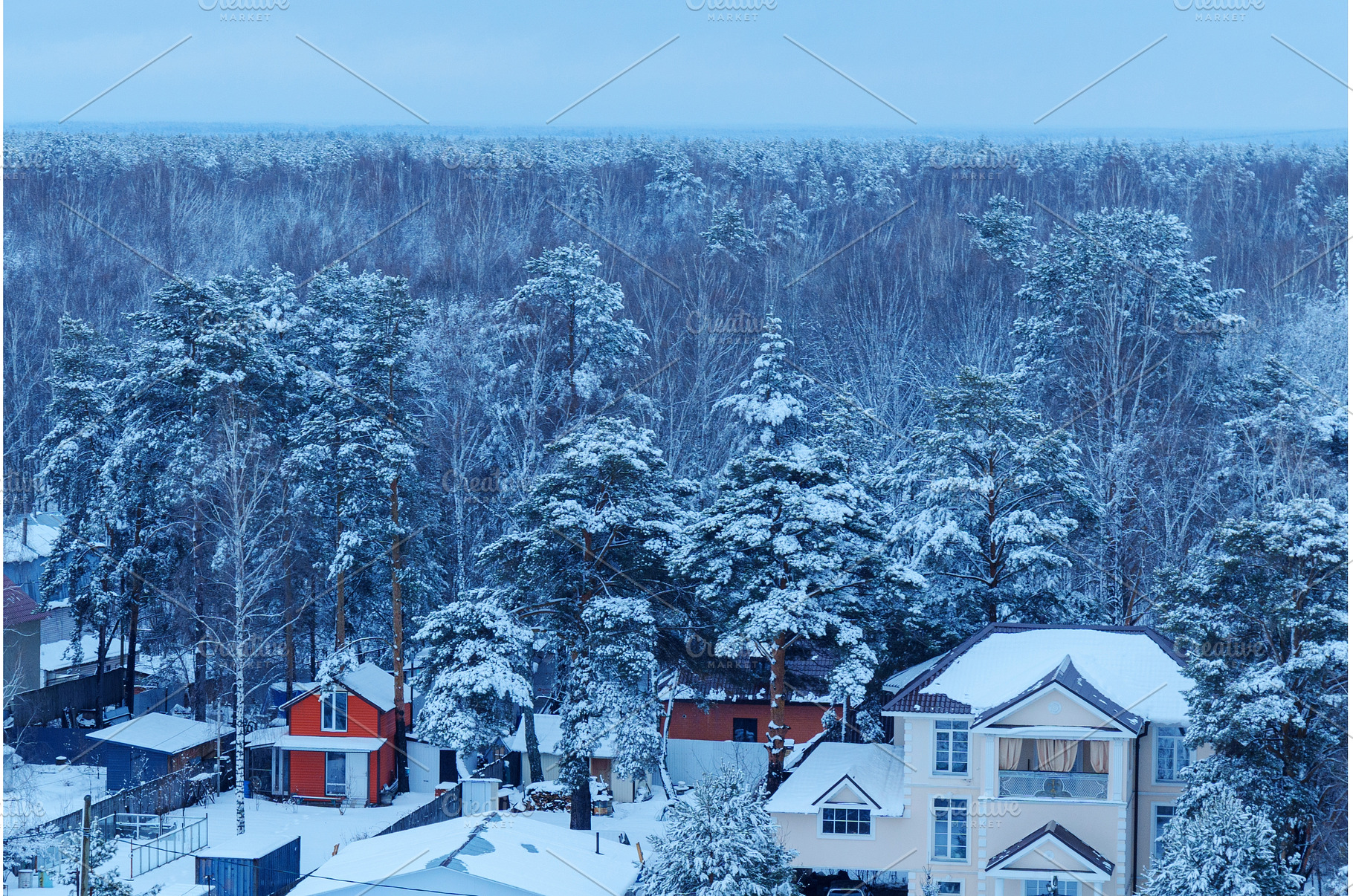 Snowy winter landscape with houses, an Architecture Photo by darksoul72