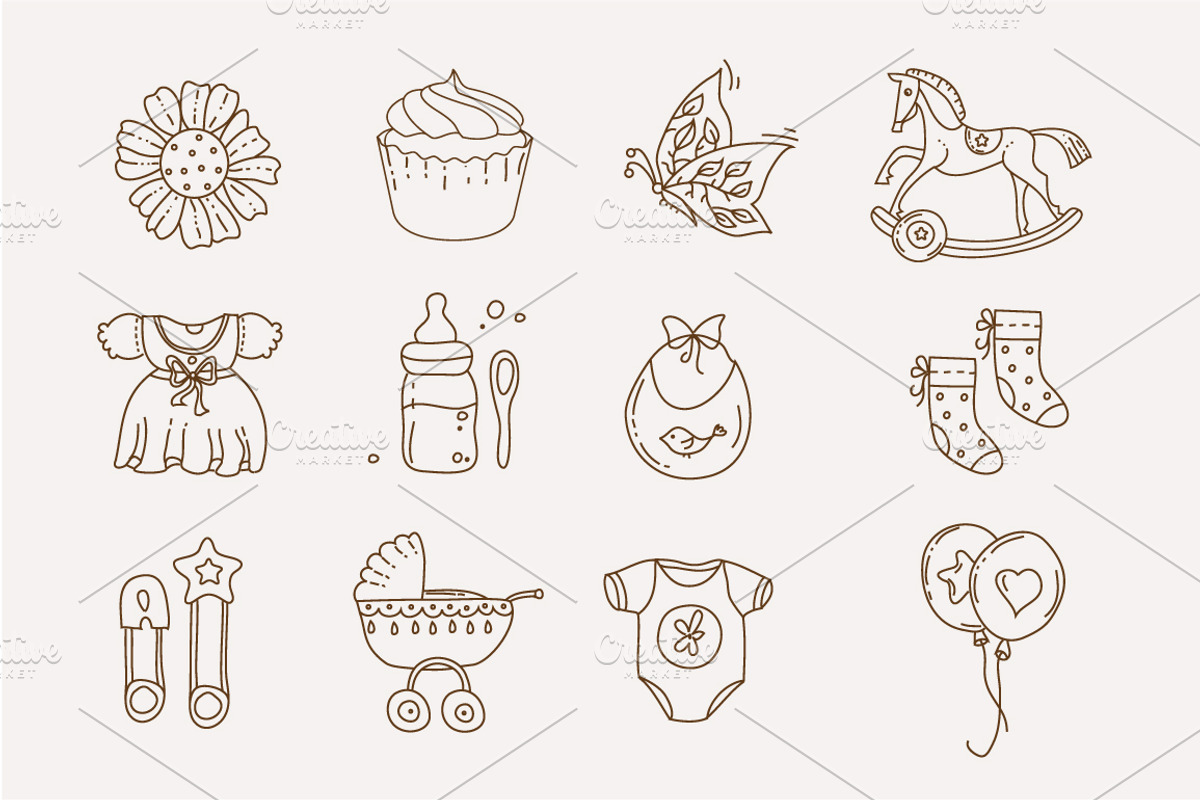 Baby doodle Icons for boys and girls