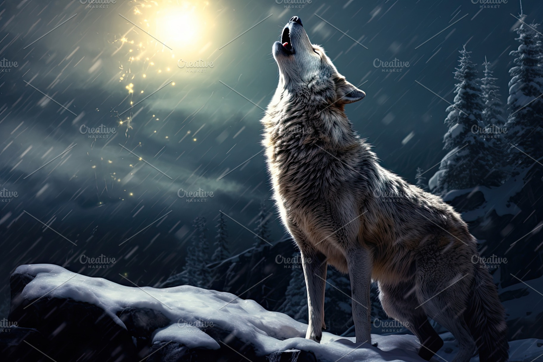 wolf howling at night in the mountai, a Photo by Iftikhar Alam