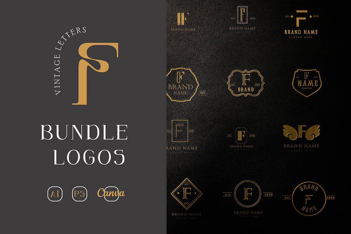 F letter MINIMAL VINTAGE LOGOS, a Branding & Logo Template by Hamed Studio (Photo 1 of 6)