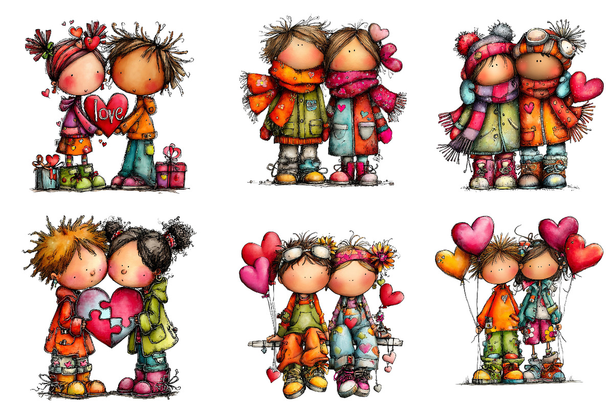 Whimsical Valentine Couple Clipart, an Illustration by CreationArt (Photo 2 of 7)