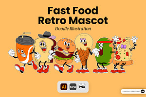 Fast Food Retro Mascot Illustration, an Object Graphic by SLAB! Design