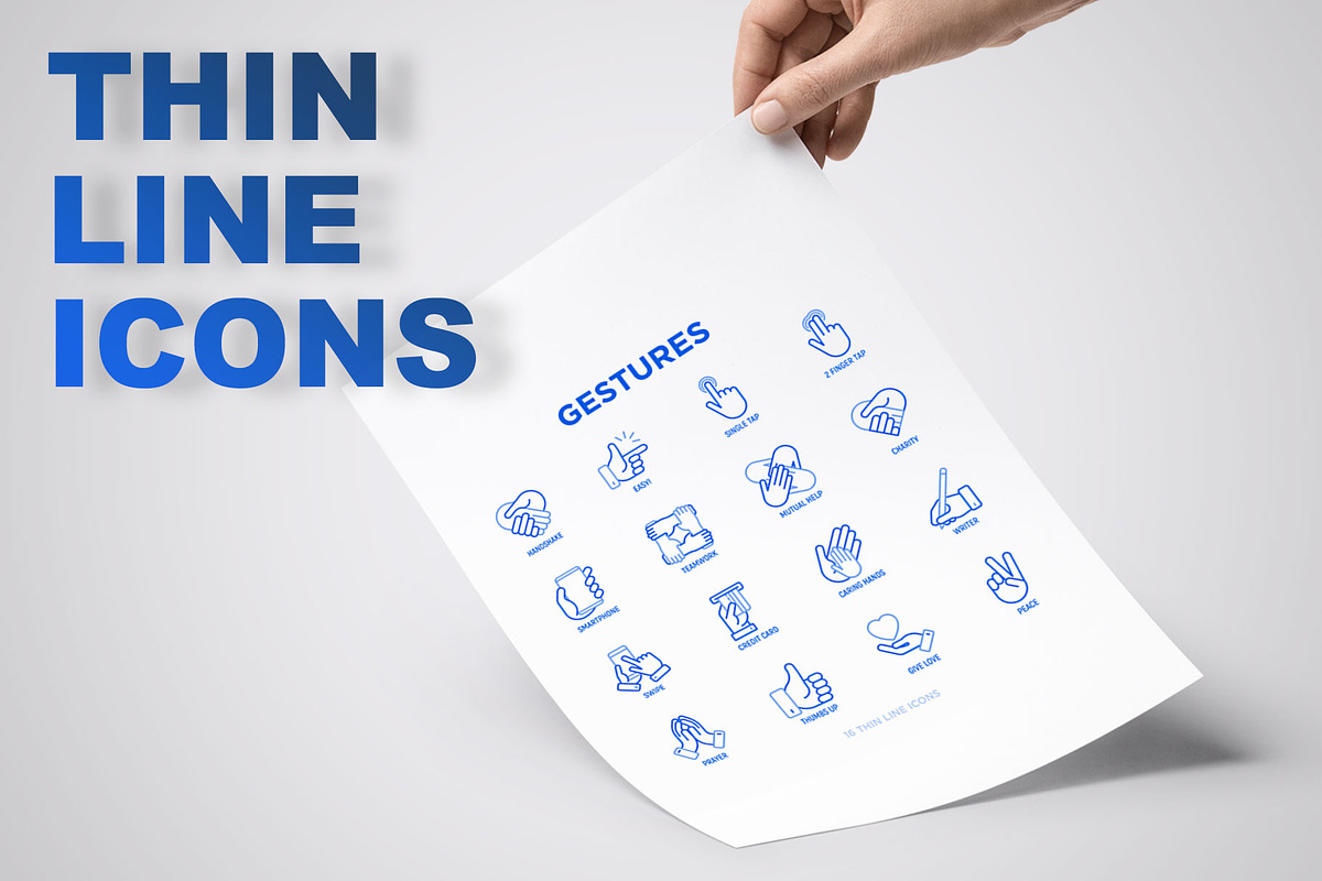 Gestures | 16 Thin Line Icons Set, an Outline Icon by Alex Blogoodf (Photo 3 of 7)