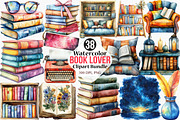 Watercolor Book Lover Clipart Bundle, an Illustration by Canvas Craft (Thumbnail 1 of 9)