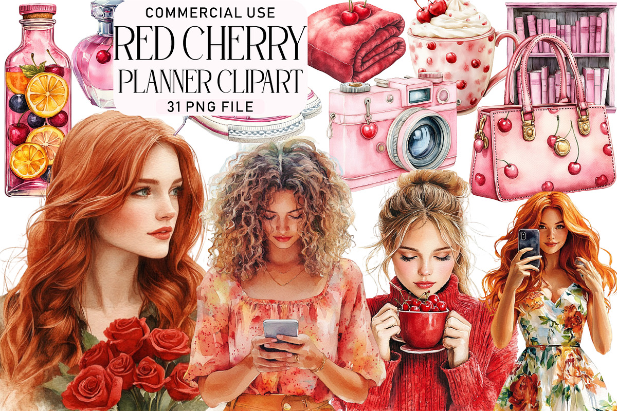 Red Cherry Planner Clipart, an Illustration by Daily.Designs (Photo 1 of 5)
