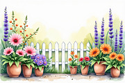 Spring Potted Flowers Fence Clipart, an Illustration by hafijul (Thumbnail 2 of 13)