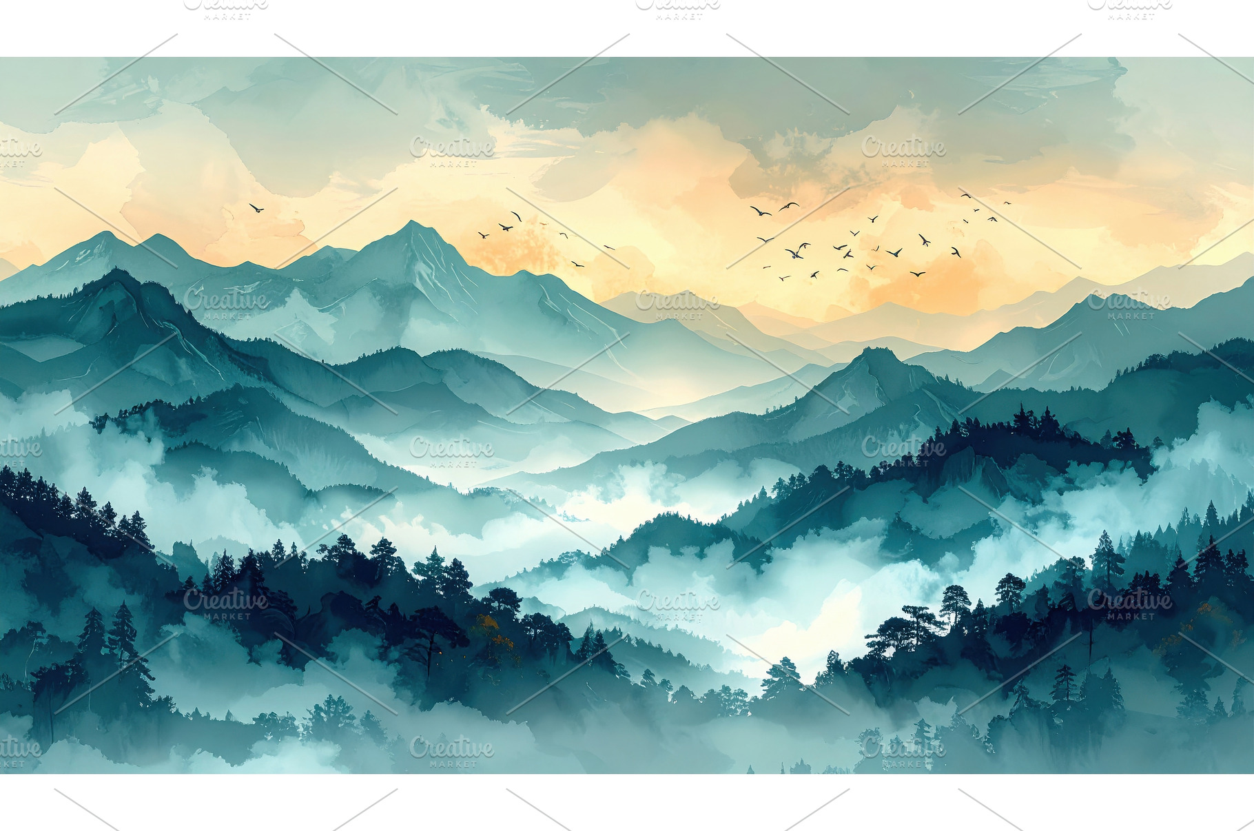 Serene watercolor landscape of misty, a Nature Photo by Igor Tichonow