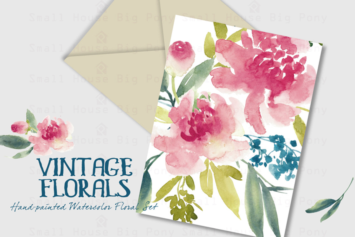 Vintage Florals- Watercolor Clip Art, a Decorative Illustration by SmallHouseBigPony (Photo 4 of 5)