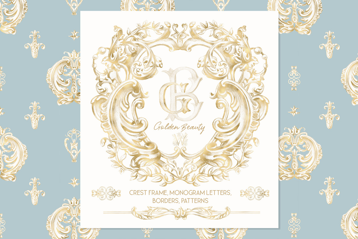 Gold Baroque Crest frame Clipart, a Decorative Illustration by WonderWonder (Photo 1 of 8)