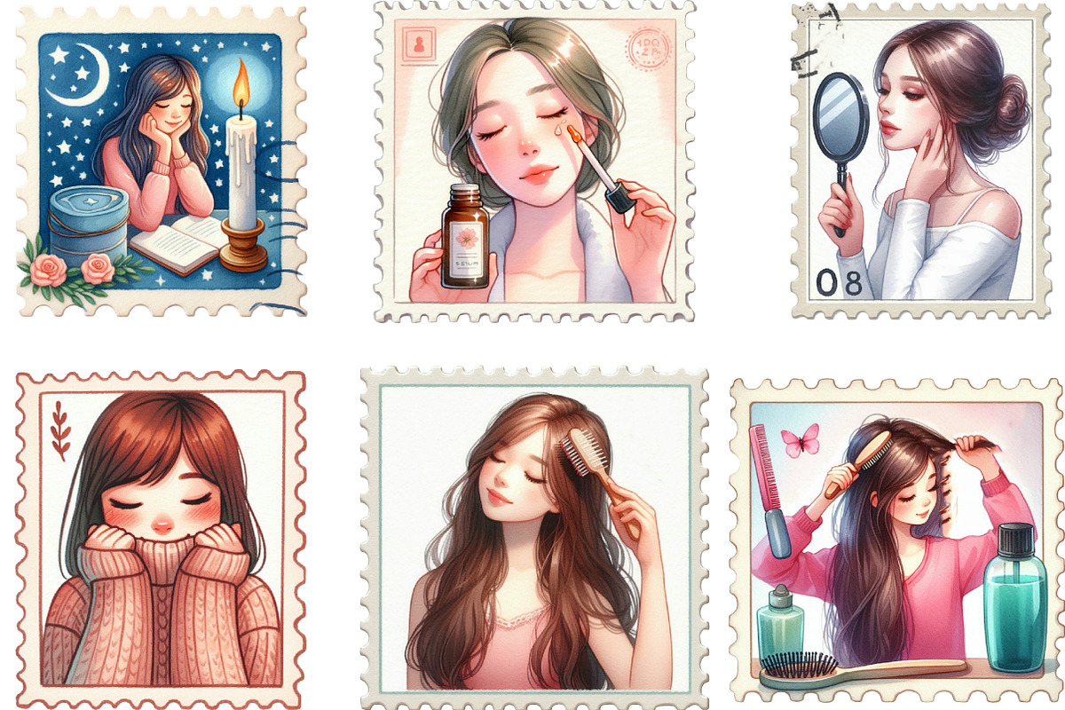 Watercolor Girl Self Care Postage, an Illustration by Designking (Photo 2 of 5)