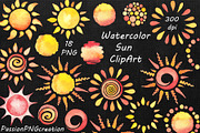 Watercolor Sun Clipart, an Illustration by PassionPNGcreation (Thumbnail 2 of 4)