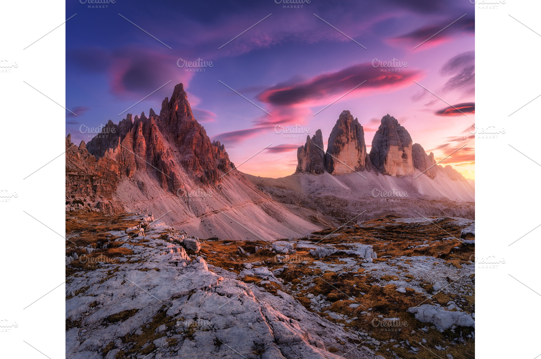 Alpine mountains at colorful sunset, a Nature Photo by den-belitsky