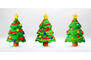 3d set colorful christmas trees with, an Object Illustration by Abscent