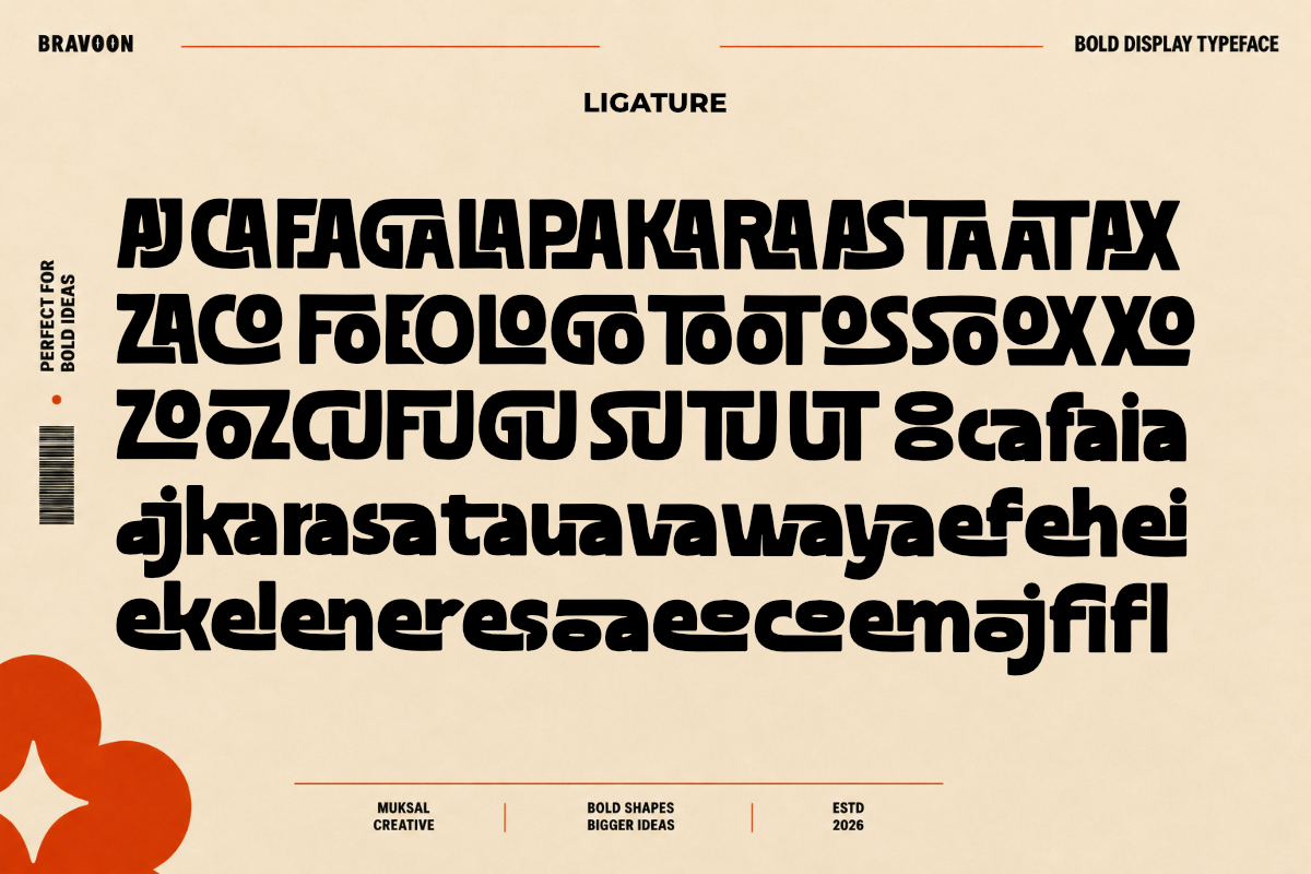 Bravoon — Bold Display Typeface, a Sans Serif Font by Muksal Creative (Photo 5 of 12)