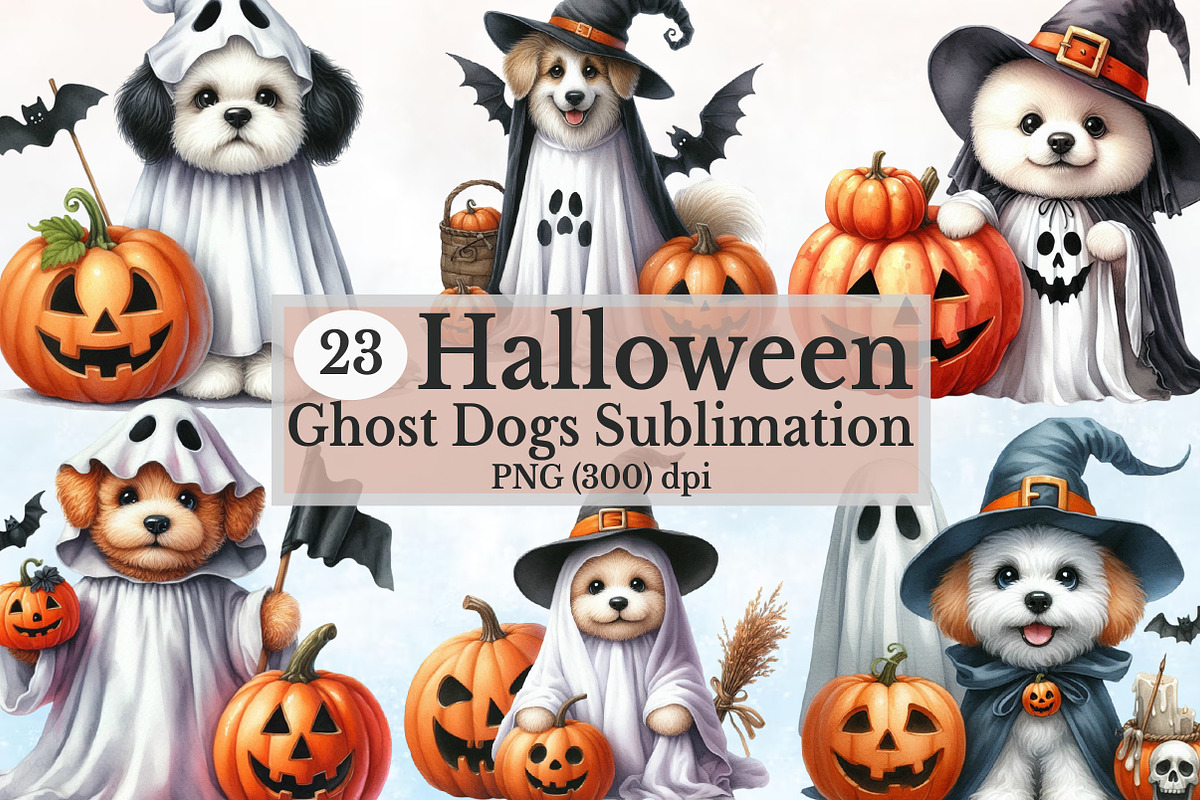 Halloween Ghost Dogs Clipart, a Seasonal Illustration by Rose Art (Photo 1 of 5)