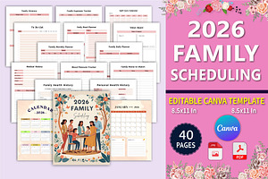 2026 Family Scheduling Planner, a Stationery Template by Designmela01