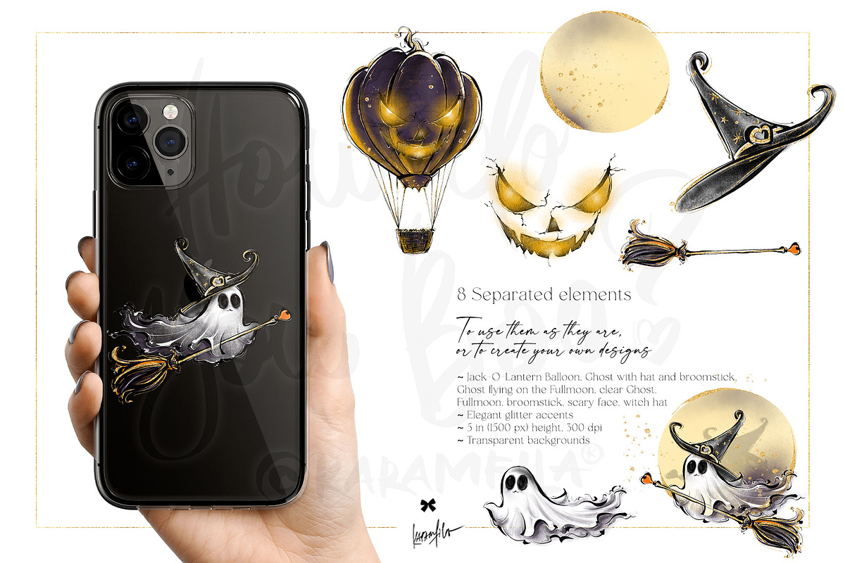 Cute Halloween Witch Ghost Clipart, a Seasonal Illustration by KaramfilaS (Photo 7 of 9)