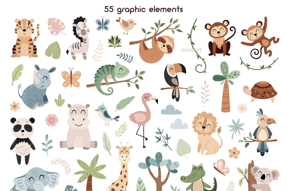 Jungle animals collection, an Animal Illustration by JulzaArt (Photo 2 of 8)