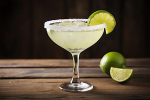 Glass of margarita cocktail on wooden background, a Food & Drink Photo by AlyaAnd