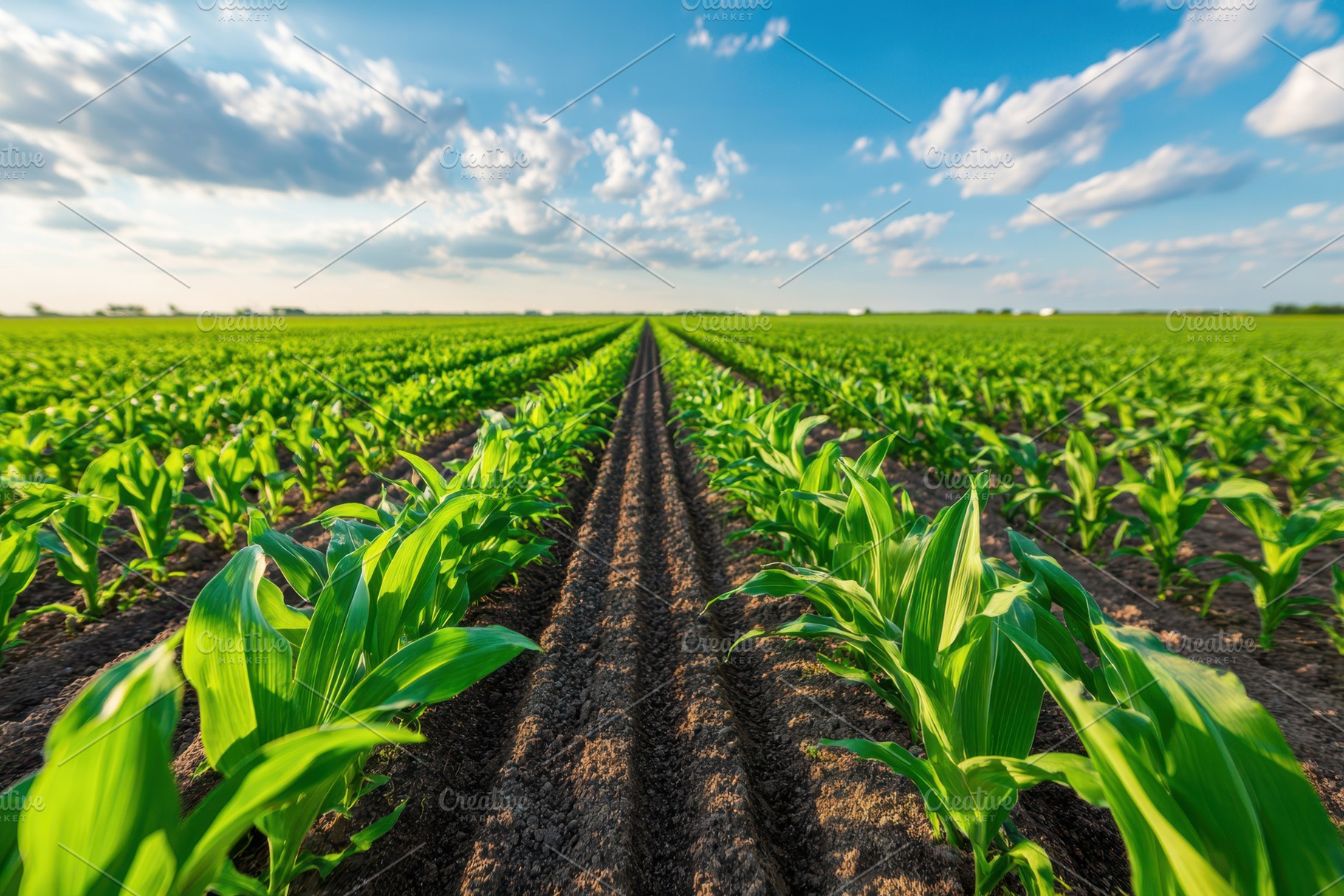Rows of young lettuce seedlings in sunny field, a Nature Photo by AlyaAnd