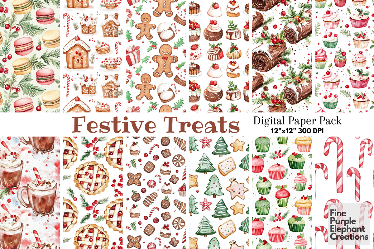 Watercolor Christmas Sweets Desserts, a Pattern Graphic by Fine Purple Elephant (Photo 1 of 5)