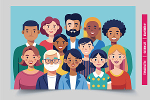 Diverse group smiling illustration, an Illustration by Tanuart