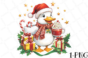 Christmas Goose with Cocoa & Gifts P, an Illustration by DreamPrint404