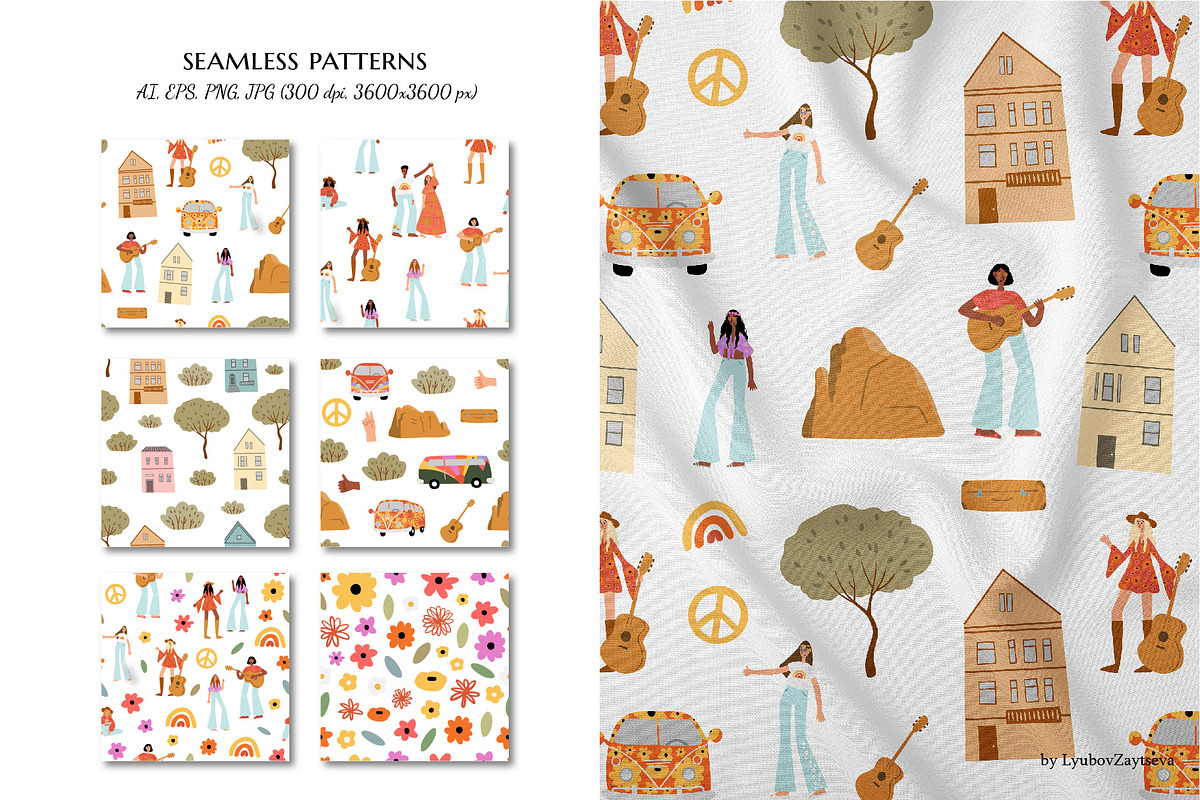 groovy hippie clipart, retro 70s set, a Person Illustration by LyubovZaytseva (Photo 16 of 23)