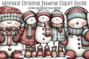 Whimsical Christmas Snowman Clipart, an Illustration by SinaCreation
