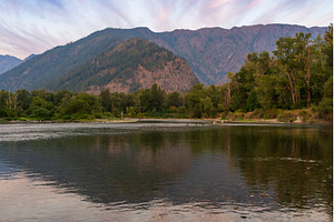 Sunrise over Wenatchee River in, a Nature Photo by Backyard Stock