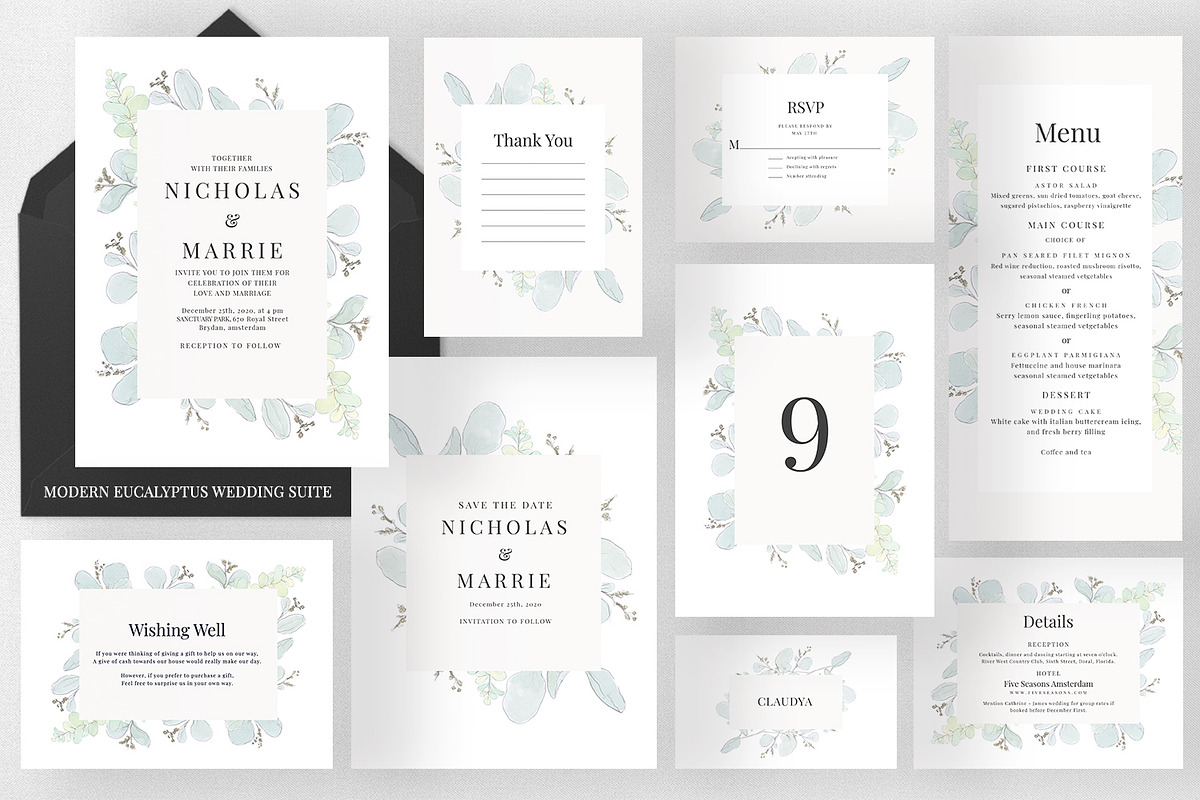Modern Eucalyptus Wedding Suite, an Invitation Template by Azka Creative (Photo 1 of 5)