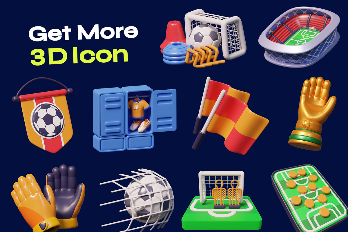 Football & Soccer 3D Icon Pack, an Environmental 3D Model by orenjidesign (Photo 7 of 8)