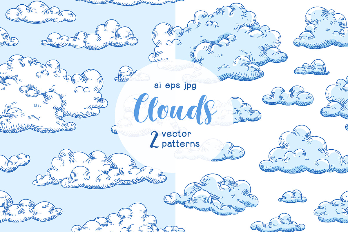 Fluffy clouds seamless patterns, a Pattern Graphic by Good Studio (Photo 1 of 5)