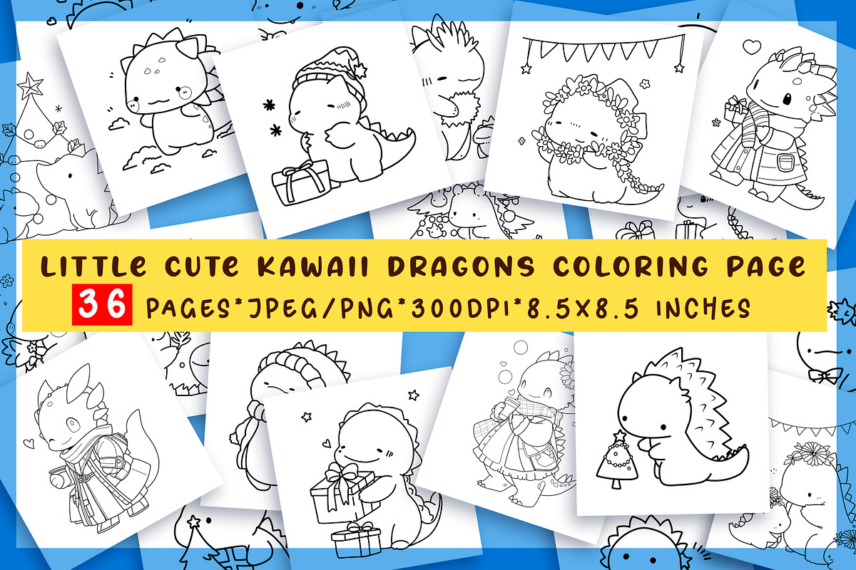 36 Little cute kawaii dragons, a Stationery Template by Big Squirrel (Photo 1 of 3)