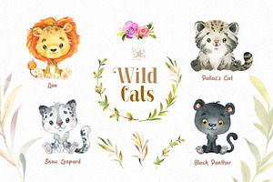 Wild Cats. Watercolor Collection