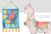 Hello, Llama watercolor clipart set, an Animal Illustration by Vivitta (Thumbnail 2 of 4)