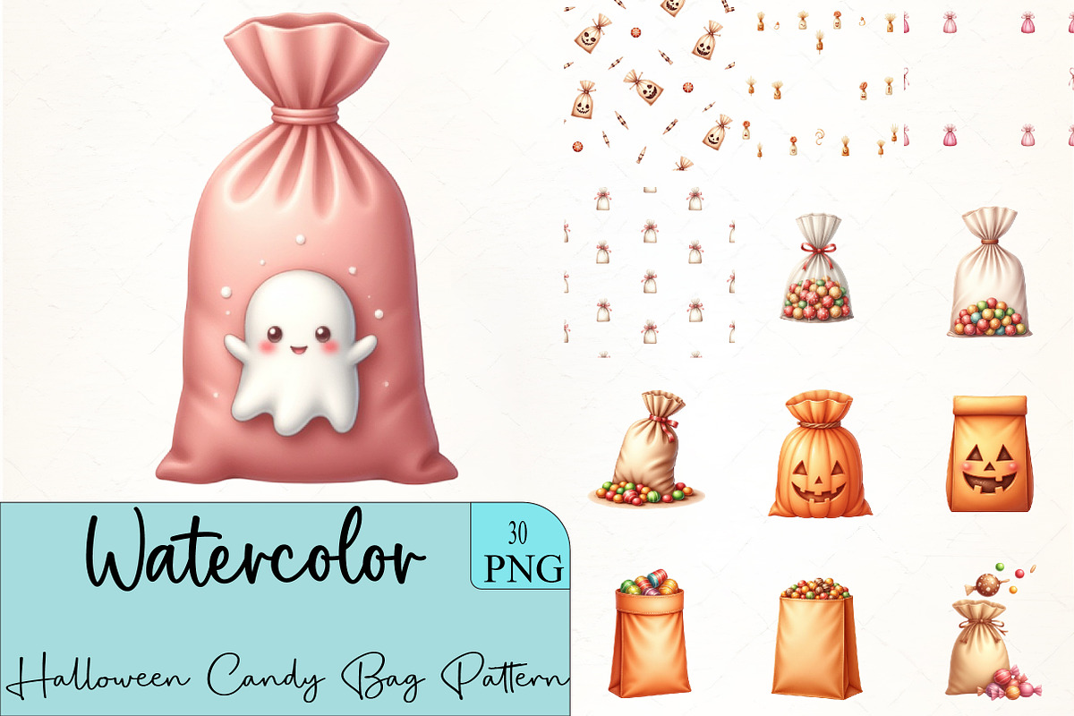 Halloween Candy Bag Pattern Clipart, an Illustration by CrexoraLab (Photo 1 of 5)