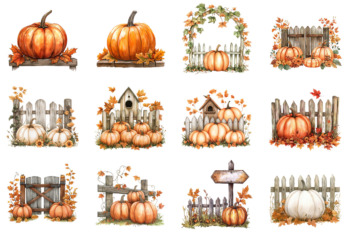 Fall Pumpkin Fence Clipart, an Illustration by CitraGraphics (Photo 3 of 6)