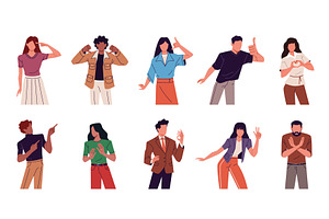 People gesturing. Men and women show, a Person Illustration by YummyBuum