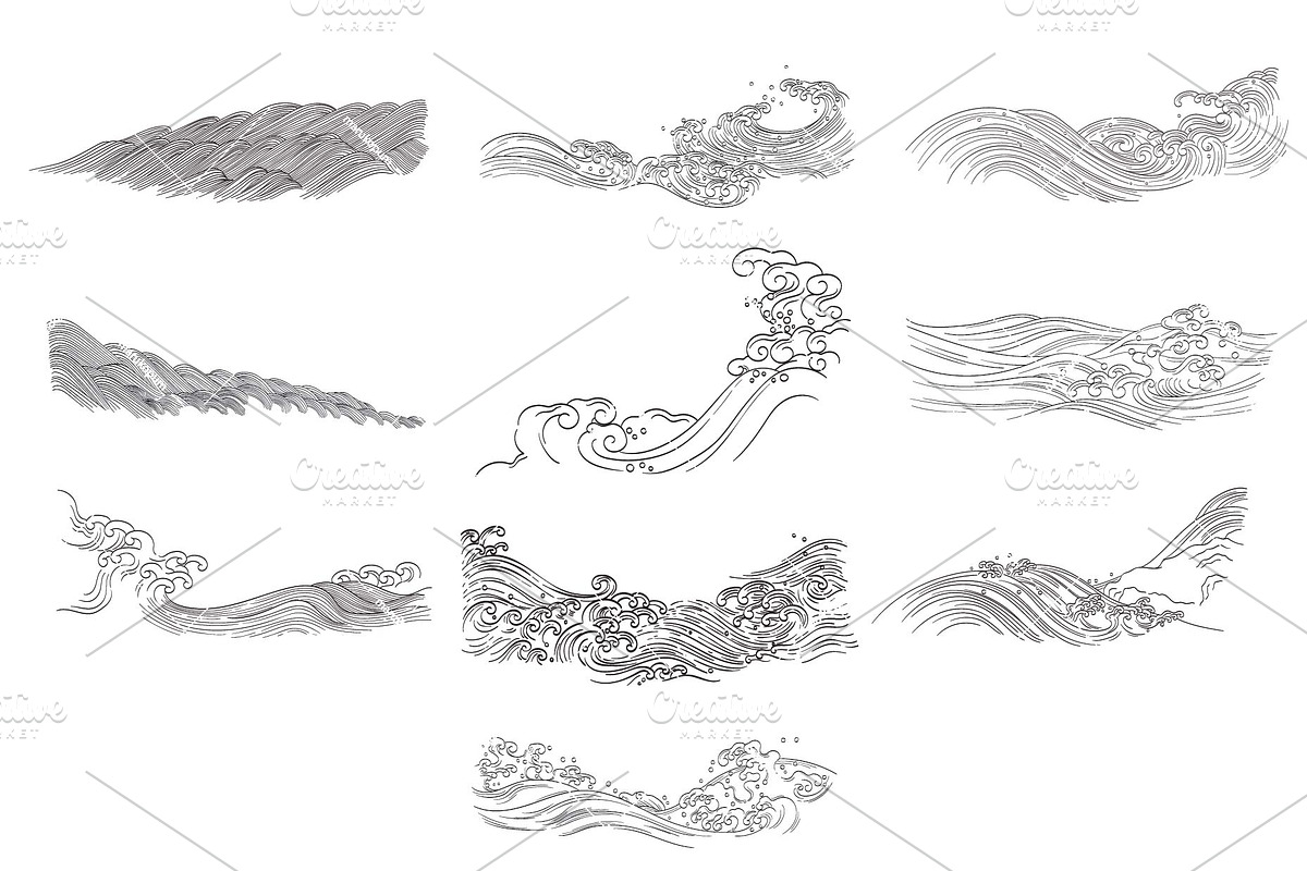 Wave elements in vintage style, an Object Graphic by marukopum (Photo 2 of 9)