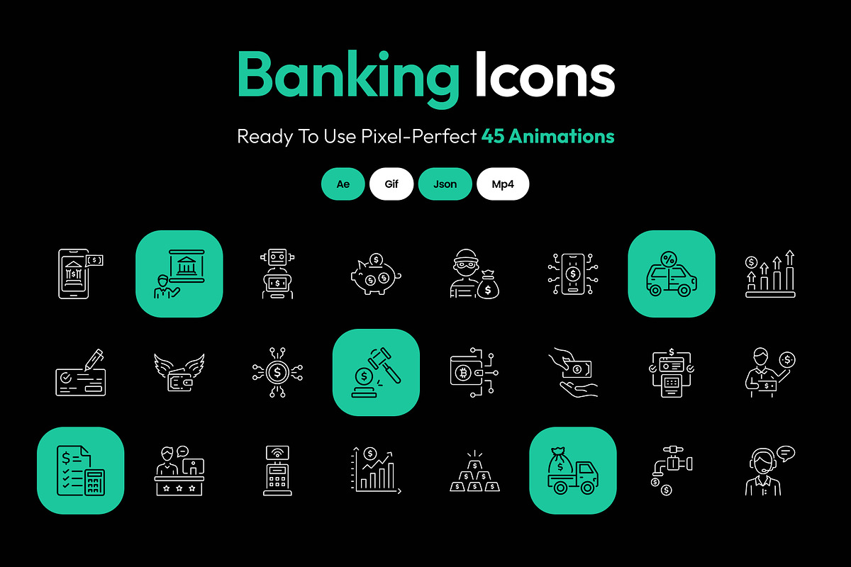 Animated Banking Icon Art Set, an Outline Icon by Prosymbols (Photo 1 of 4)