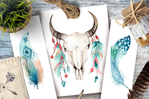 Watercolor Boho Skulls II