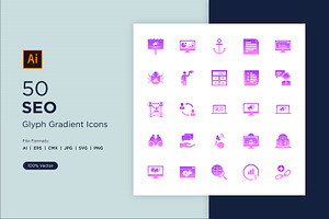 50 SEO Glyph Gradient Icons Set, a Solid Icon by shahsoft