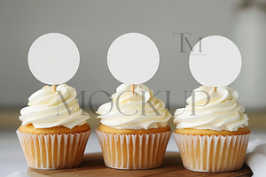 Circle Topper Mockup, Blank Cupcake