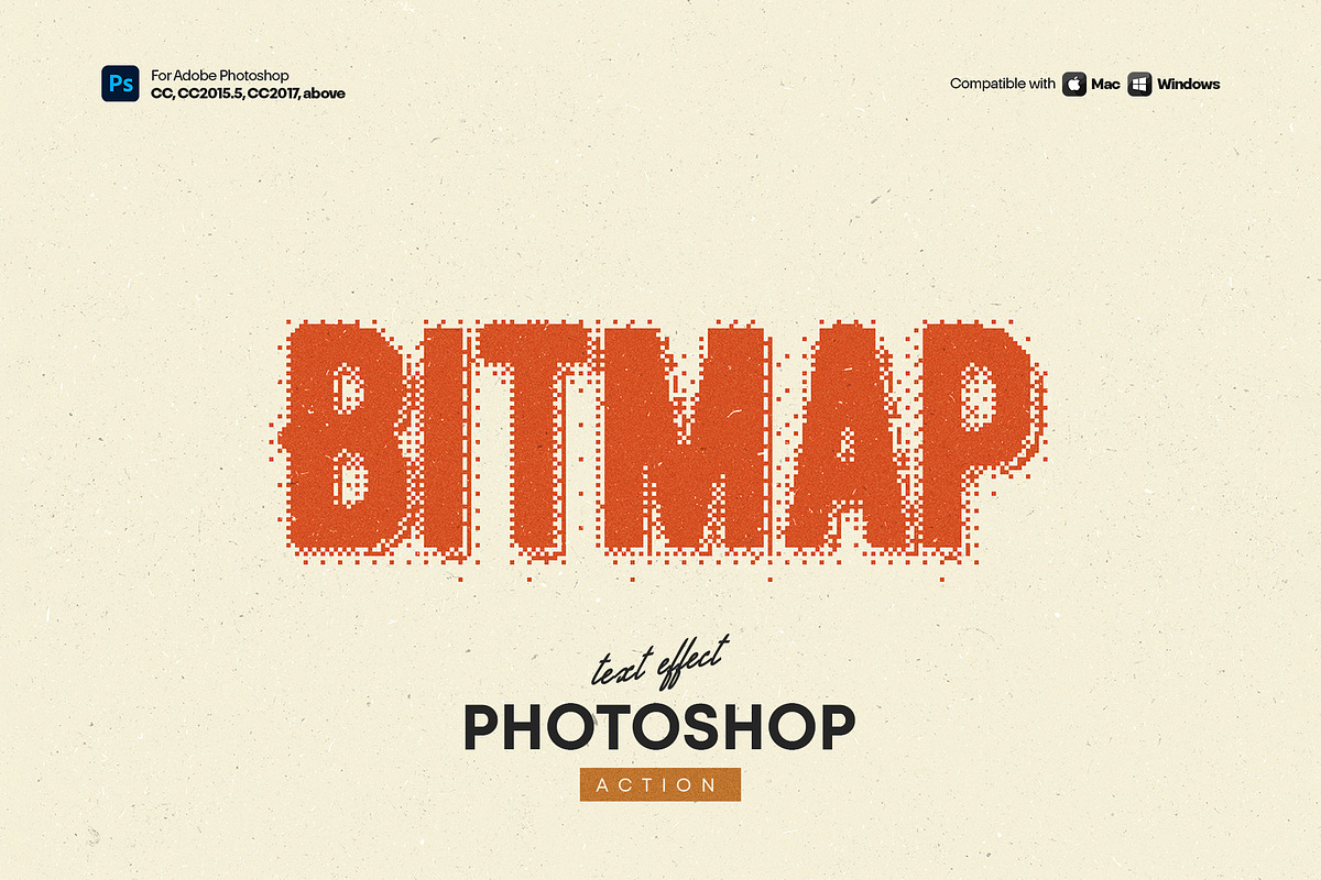 Bitmap Text Effect Photoshop Action, an Action Add-On by Shovajit (Photo 1 of 3)