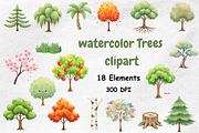 Watercolor Trees Clipart, a Decorative Illustration by BerryPieArt (Thumbnail 1 of 4)